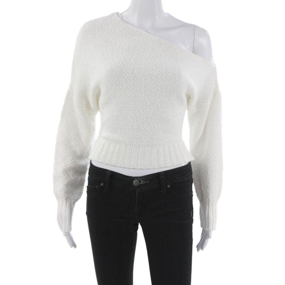 Line And Dot Women Off Shoulder Pullover Sweater White Long Sleeve Size XS